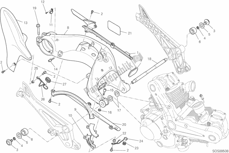 Alle onderdelen voor de Zwenkarm van de Ducati Monster 796 ABS USA 2013